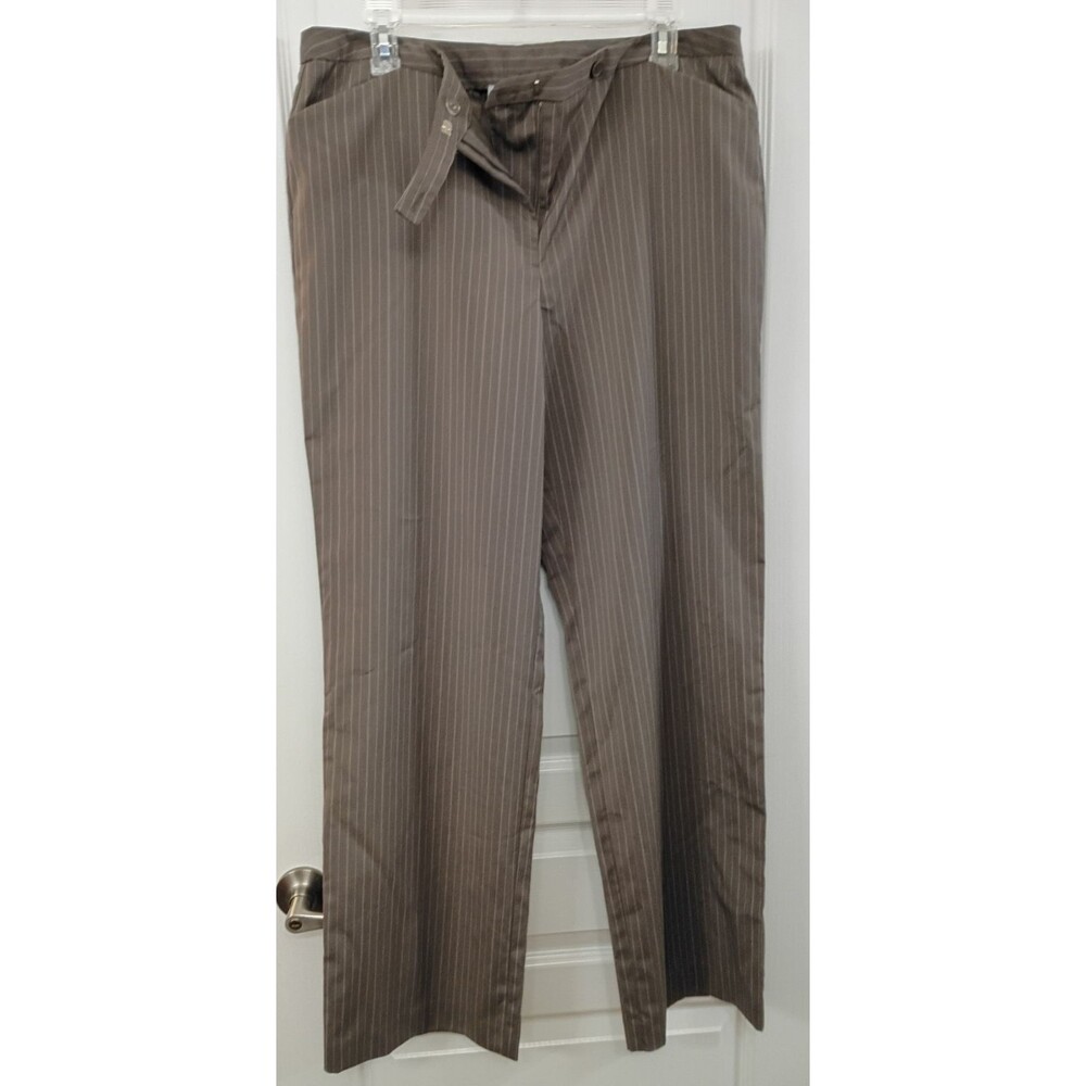 Nine & Co by Nine West Womens 14 Brown Pinstripe Dress Pants Straight Leg Stretc